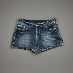 Denim Couture Denim Shorts Embellished Pockets Rhinestone Sequin Dark Wash